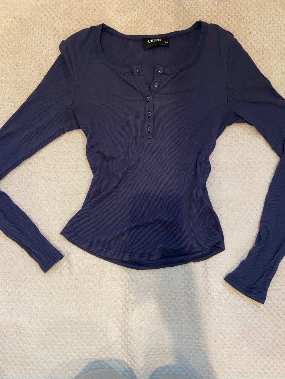 Cider Navy Ribbed Henley Long-Sleeve Top